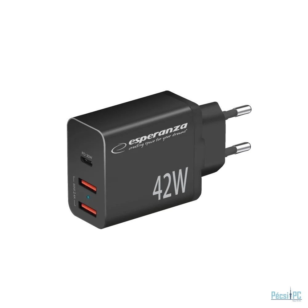 Esperanza EZC106K Quick Power Charger 42W USB-C PD 30W / 2xUSB-A 12W Black