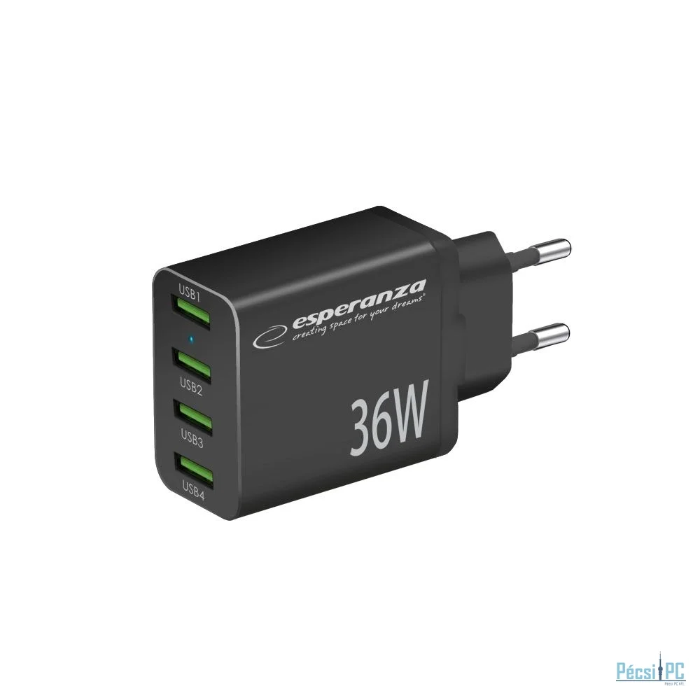 Esperanza EZC107K Quick Power Charger 36W 4x USB-A QC 3.0 18W Black