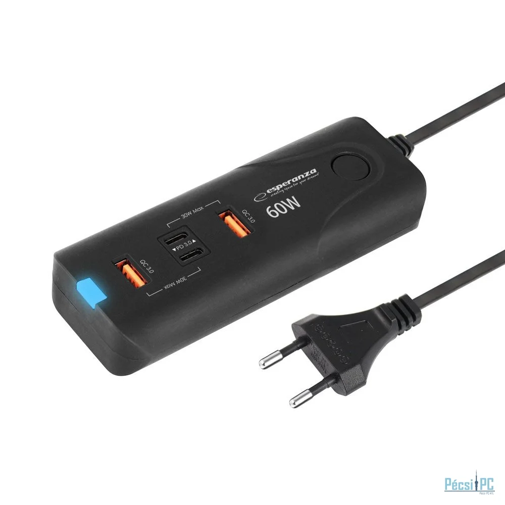 Esperanza EZC109 Quick Power Charger 60W 2x USB-C PD 30W / 2x USB-A QC 3.0 18W Black