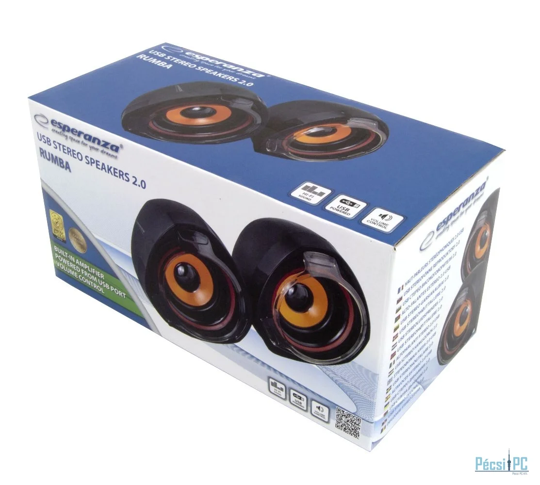 Esperanza Rumba USB Stereo Speakers Black/Orange