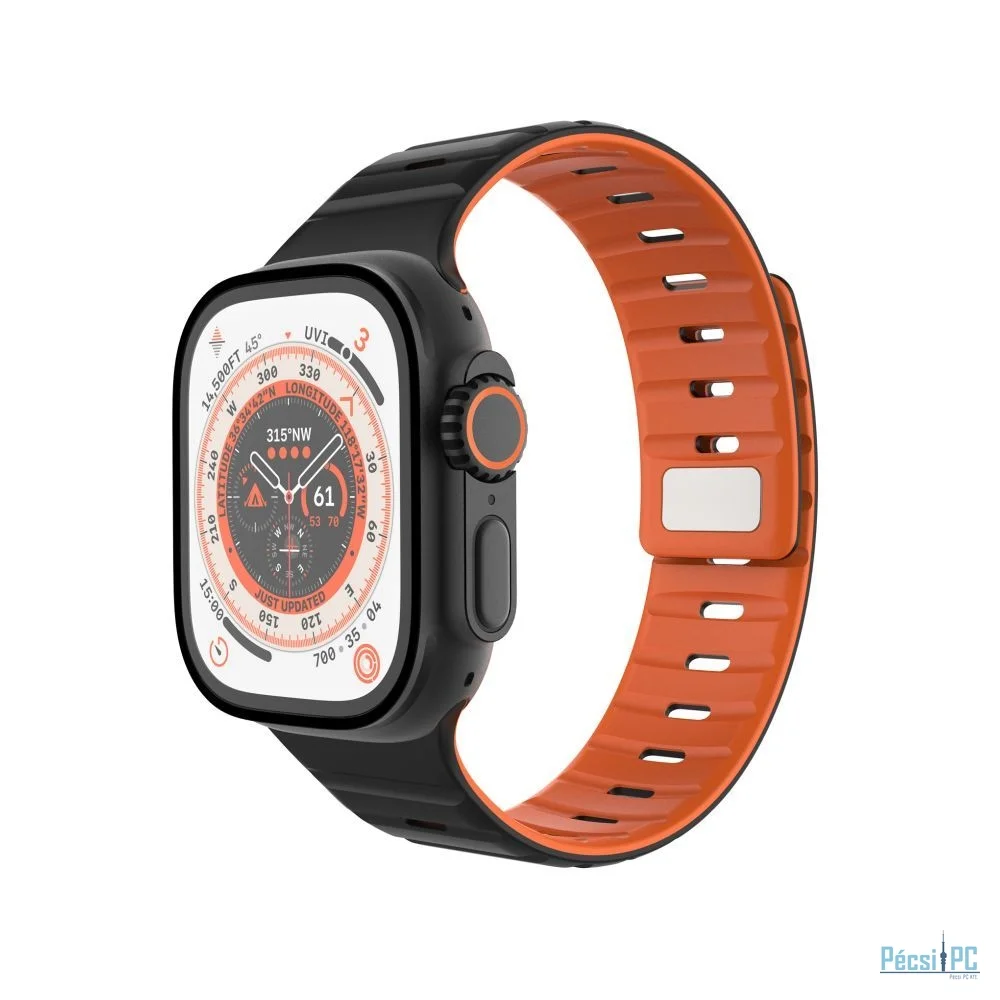 FIXED mágneses szilikon óraszíj Apple Watch 42/44/45/46/49mm-hez, fekete