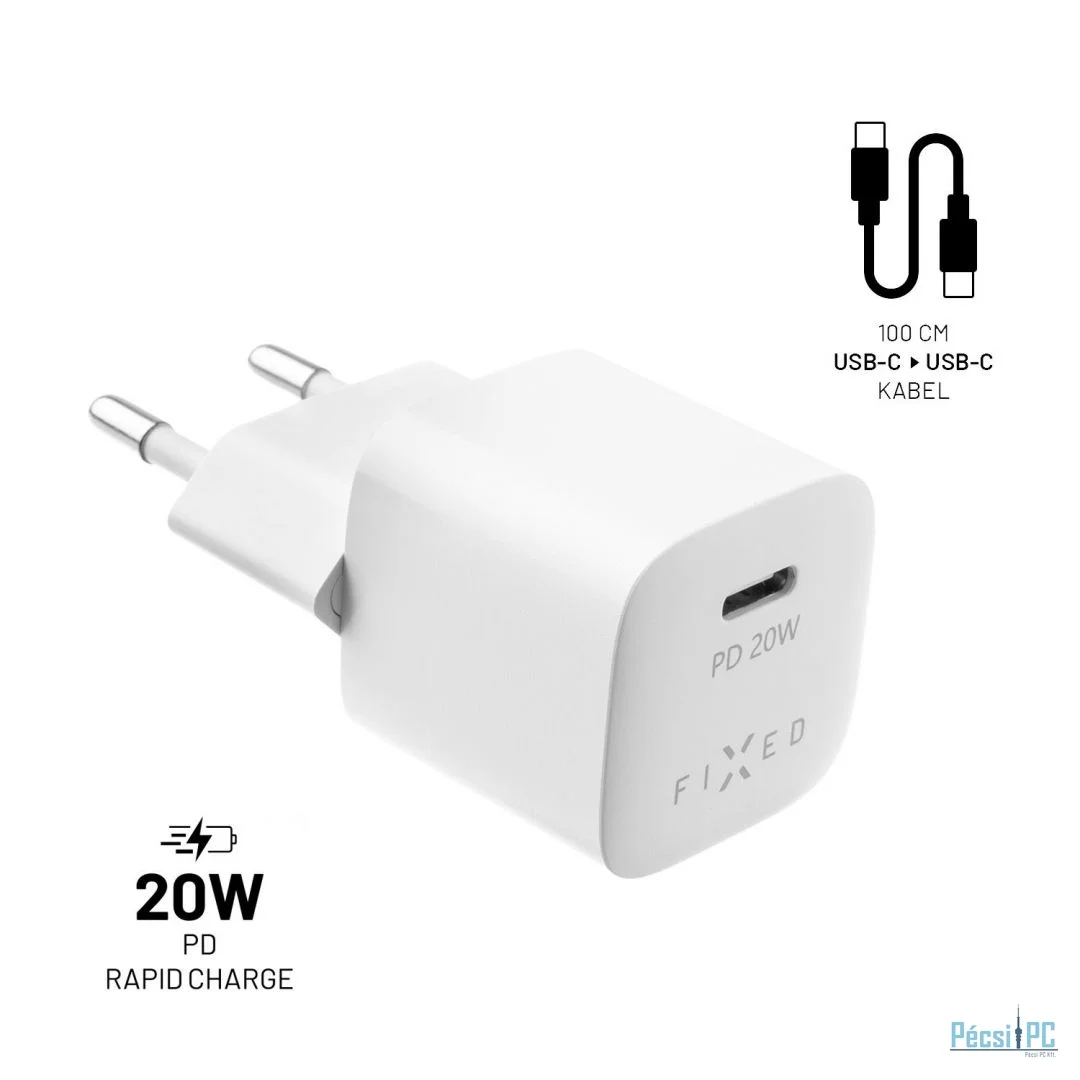 FIXED Mini Travel Charger 20W + USB-C/USB-C Cable White