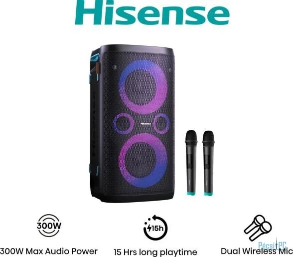 Hisense Party Storm1 300W Bluetooth Speaker + 2 Microphone Black