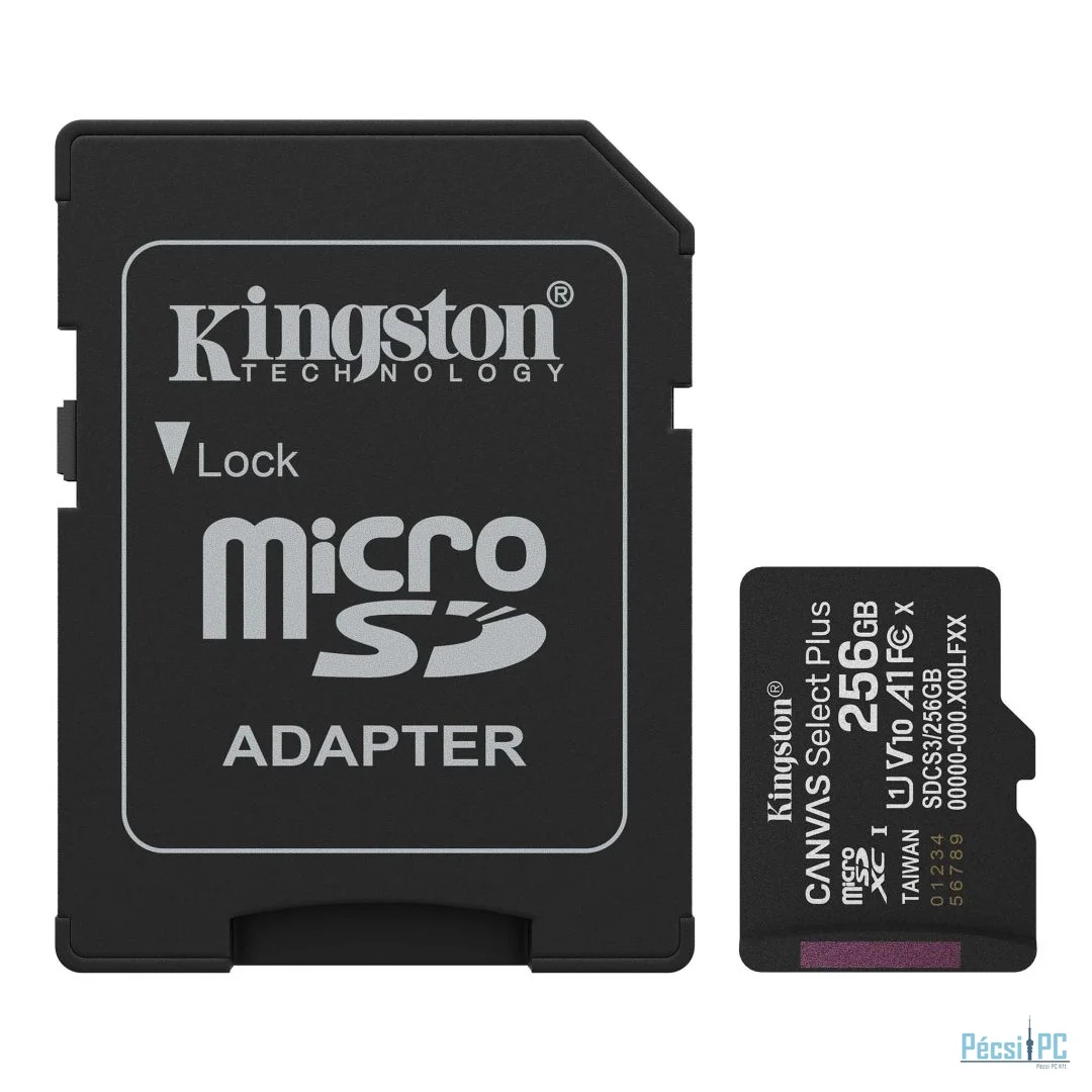 Kingston 256GB microSDXC Canvas Select Plus Gen3 Class 10 UHS-1 A1 V10 + adapterrel