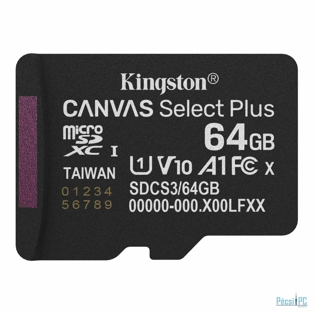 Kingston 64GB microSDXC Canvas Select Plus Gen3 Class 10 UHS-1 A1 V10 adapter nélkül