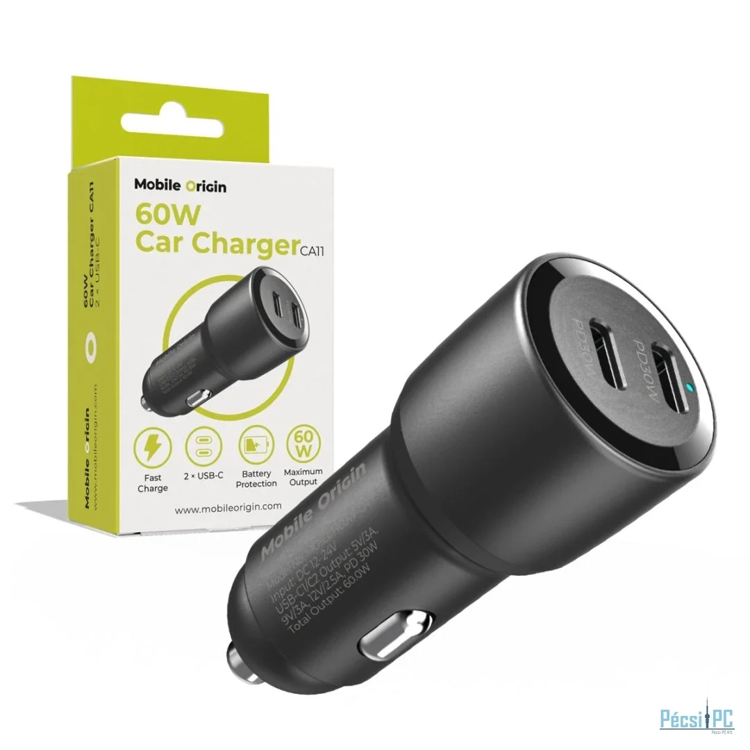 Mobile Origin Car Charger 60W 2 USB-C CA11 Black
