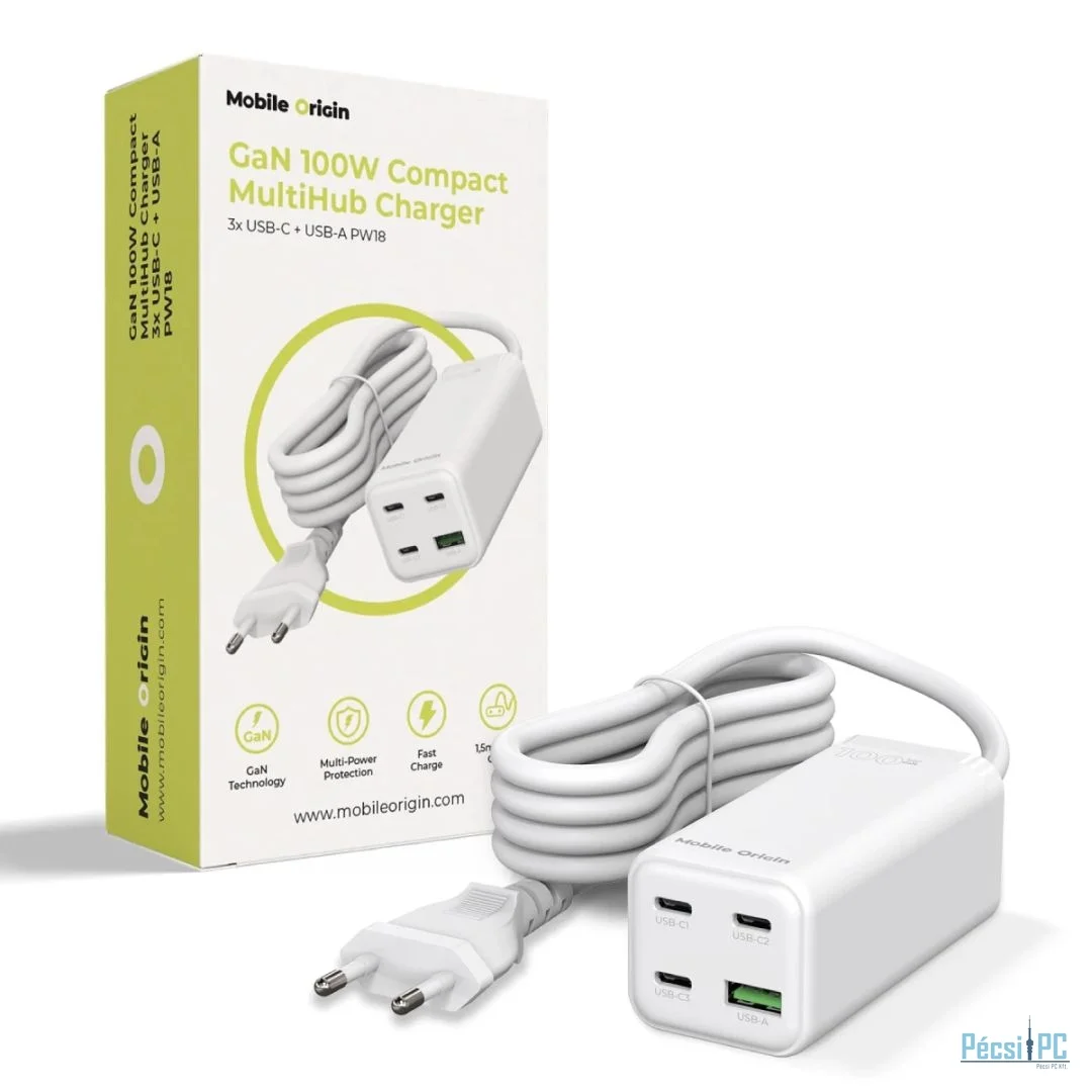 Mobile Origin GaN 100W Compact MultiHub Charger PW18 with 3x USB-C + USB-A
