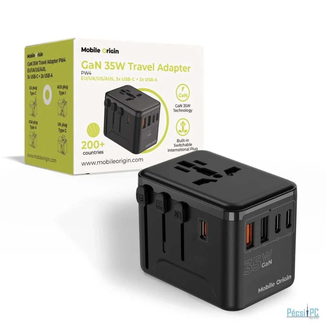 Mobile Origin GaN 35W Travel Adapter PW4 EU/UK/US/AUS, 3x USB-C + 2x USB-A 