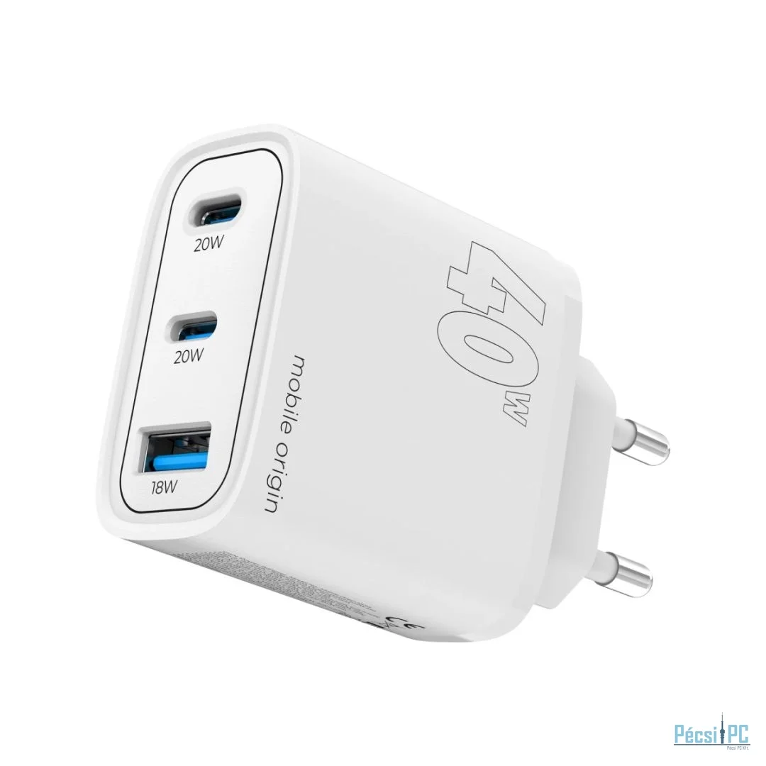 Mobile Origin GaN 40W Wall Charger MO13, 1 USB-A + 2 USB-C
