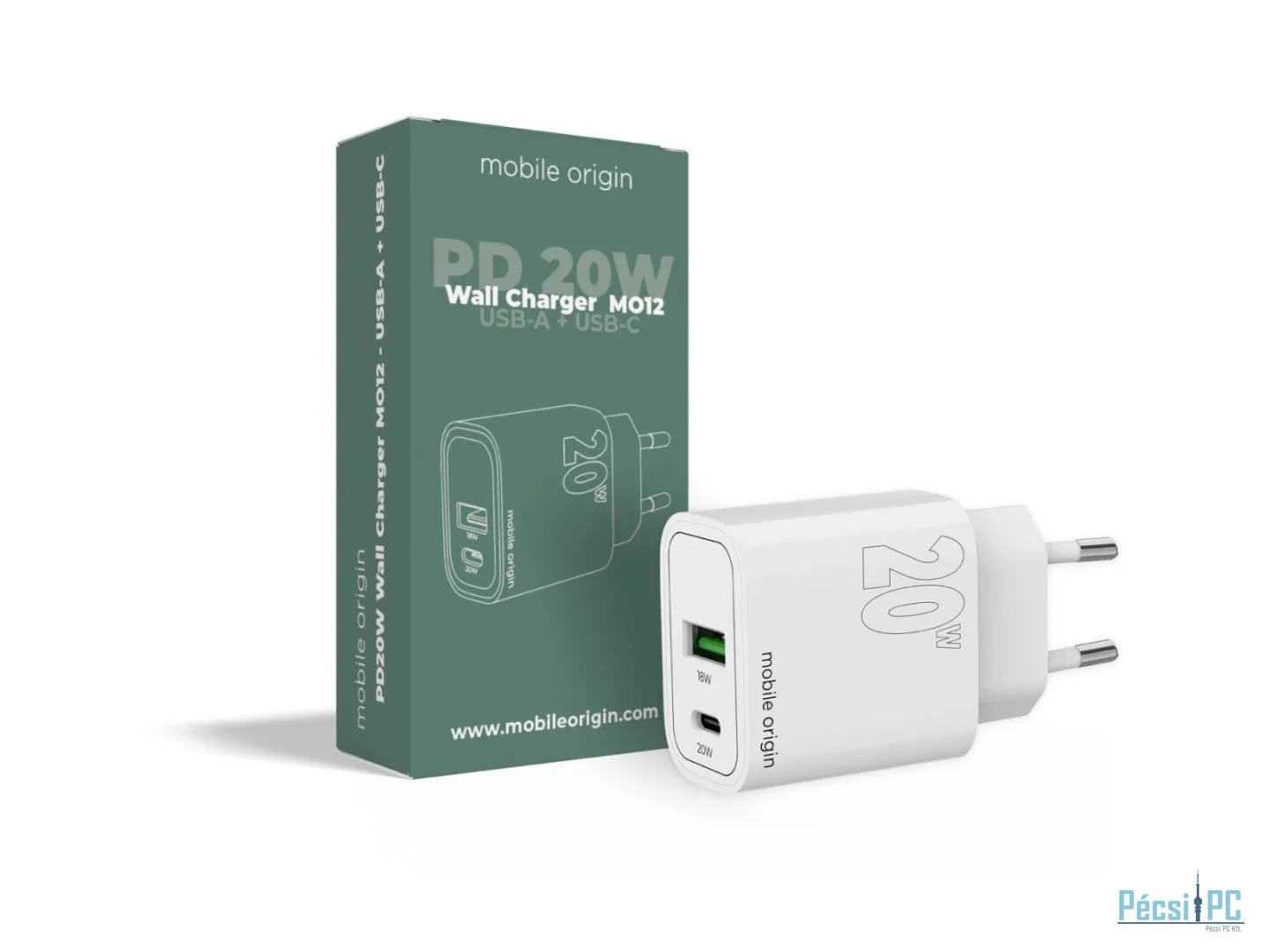 Mobile Origin PD20W Wall Charger MO12, 1 USB-A + 1 USB-C