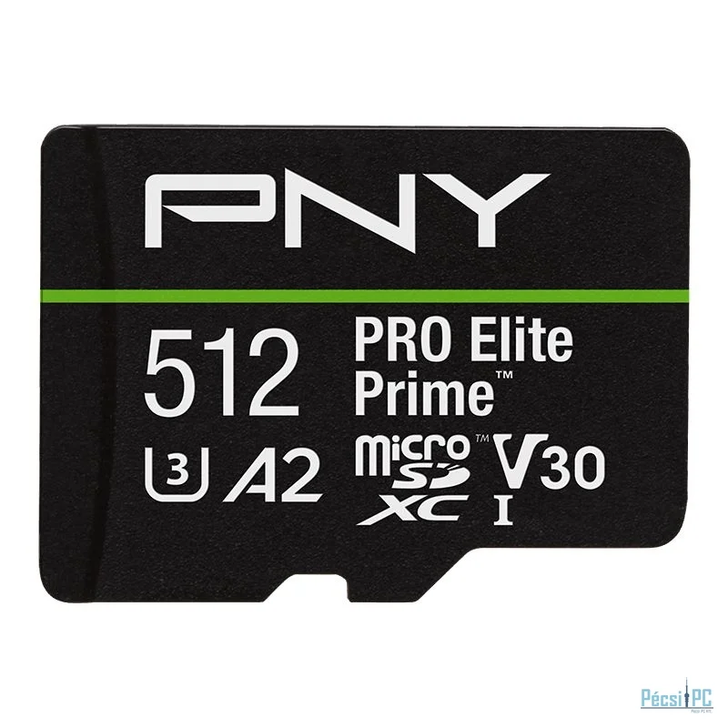 PNY 512GB microSDXC Pro Elite Prime Class 10 U3 V30 A2 + adapterrel