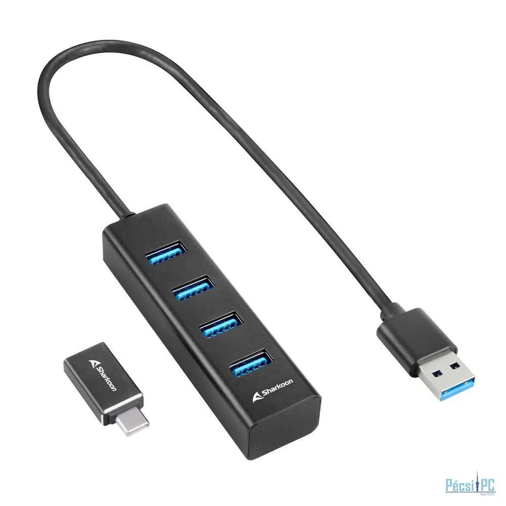 Sharkoon 4-portos USB3.2 HUB Aluminium Black