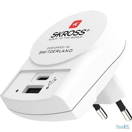 SKROSS 1xUSB-A 1xUSB-C PD hálózati töltő White