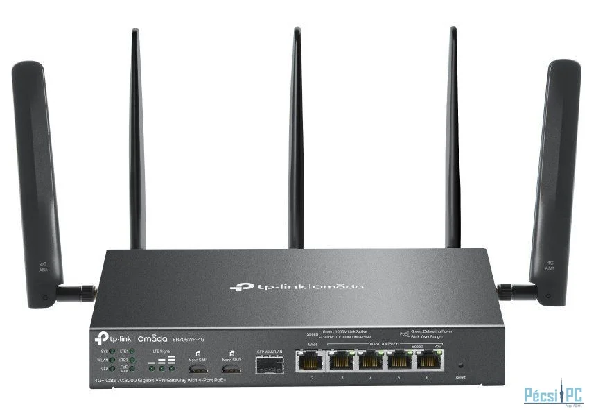 TP-Link ER706WP-4G Omada 4G+ Cat6 AX3000 Gigabit VPN Gateway with 4-Port PoE+