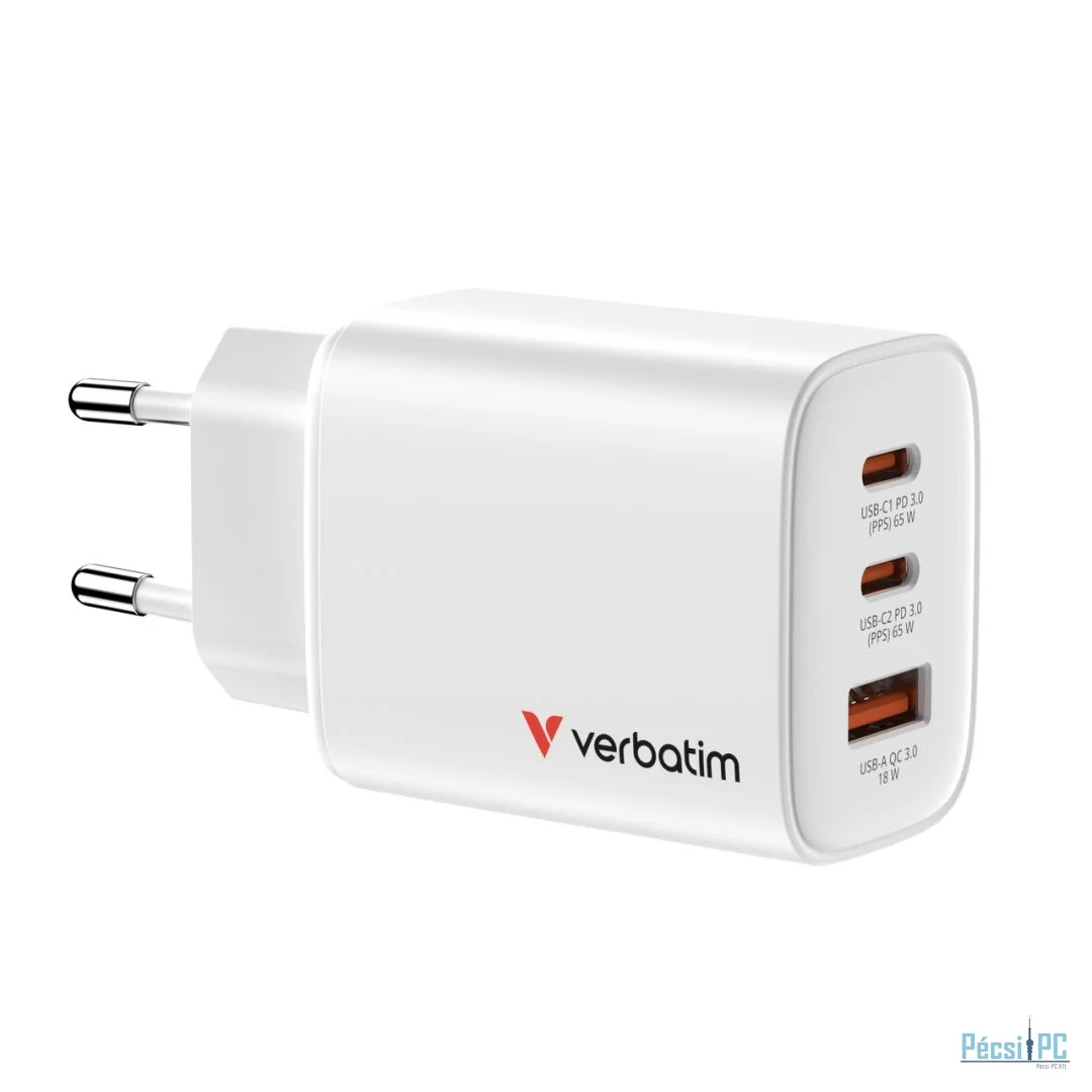 Verbatim Essentials GaN Wall Charger EU Plug 65W 3-Port White