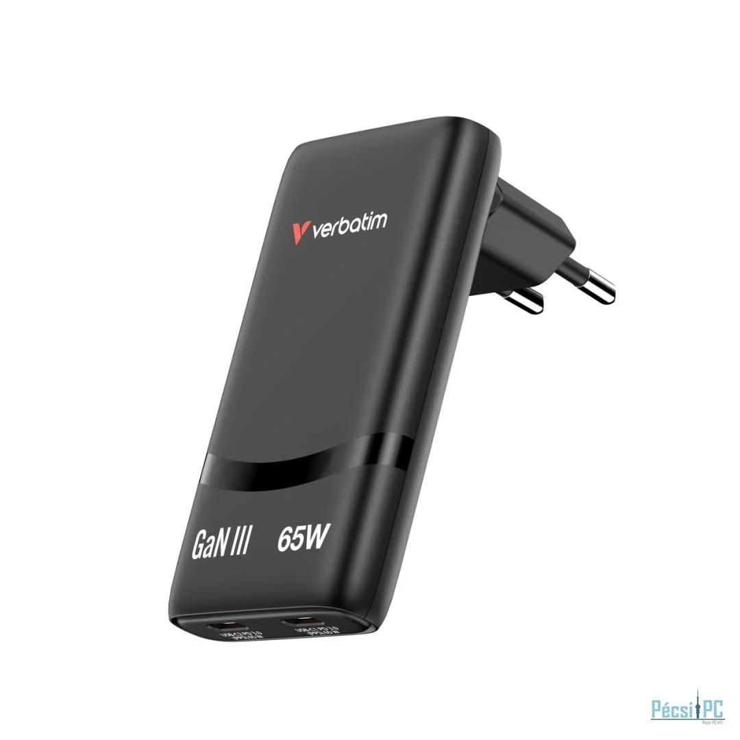 Verbatim Fold ''''n'''' Go GaN Charger 65W 2-Port EU Plug Black