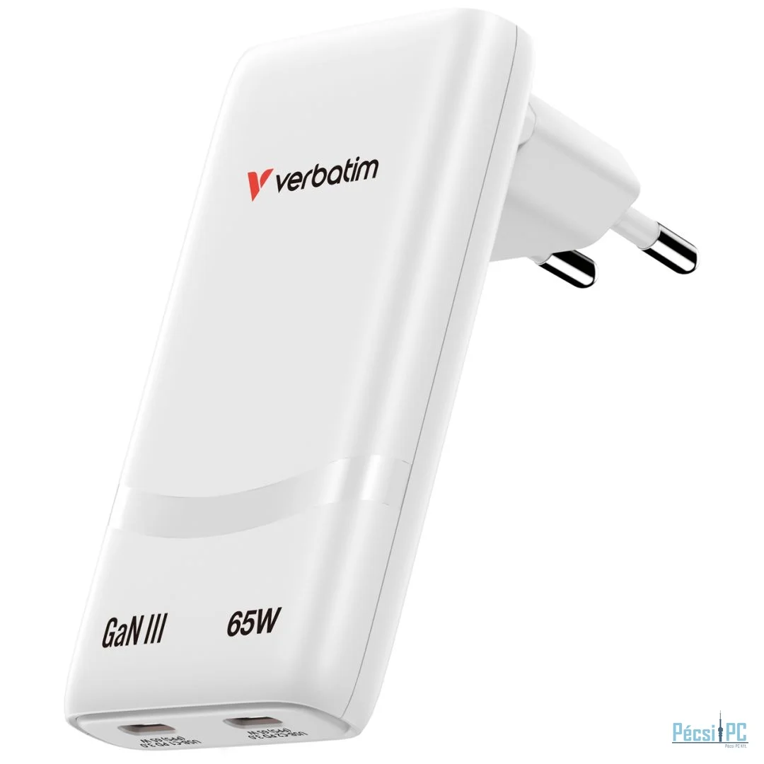 Verbatim Fold ''''n'''' Go GaN Charger 65W 2-Port EU Plug White