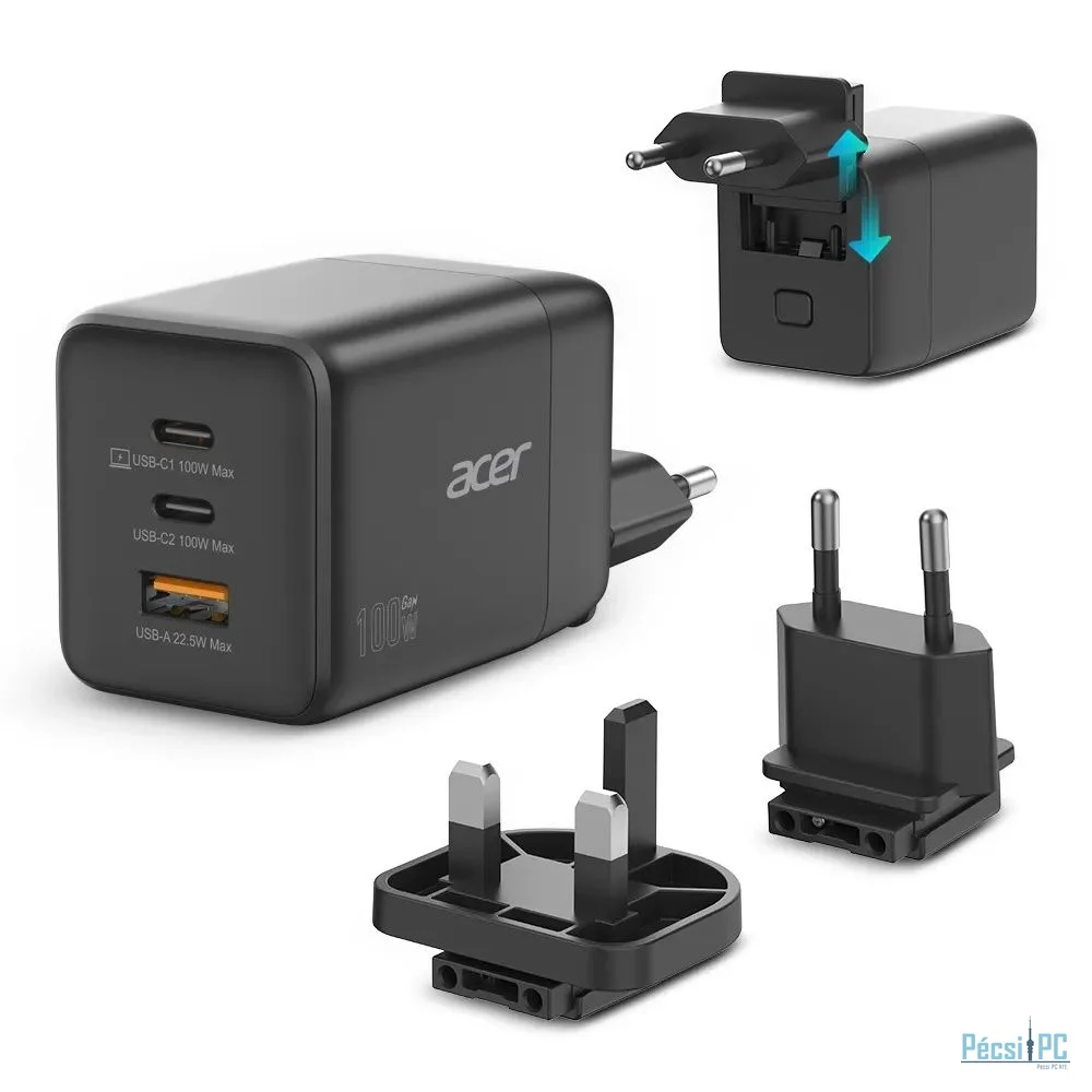 Acer 100W GAN Charger with detachable EU/UK Plugs Black