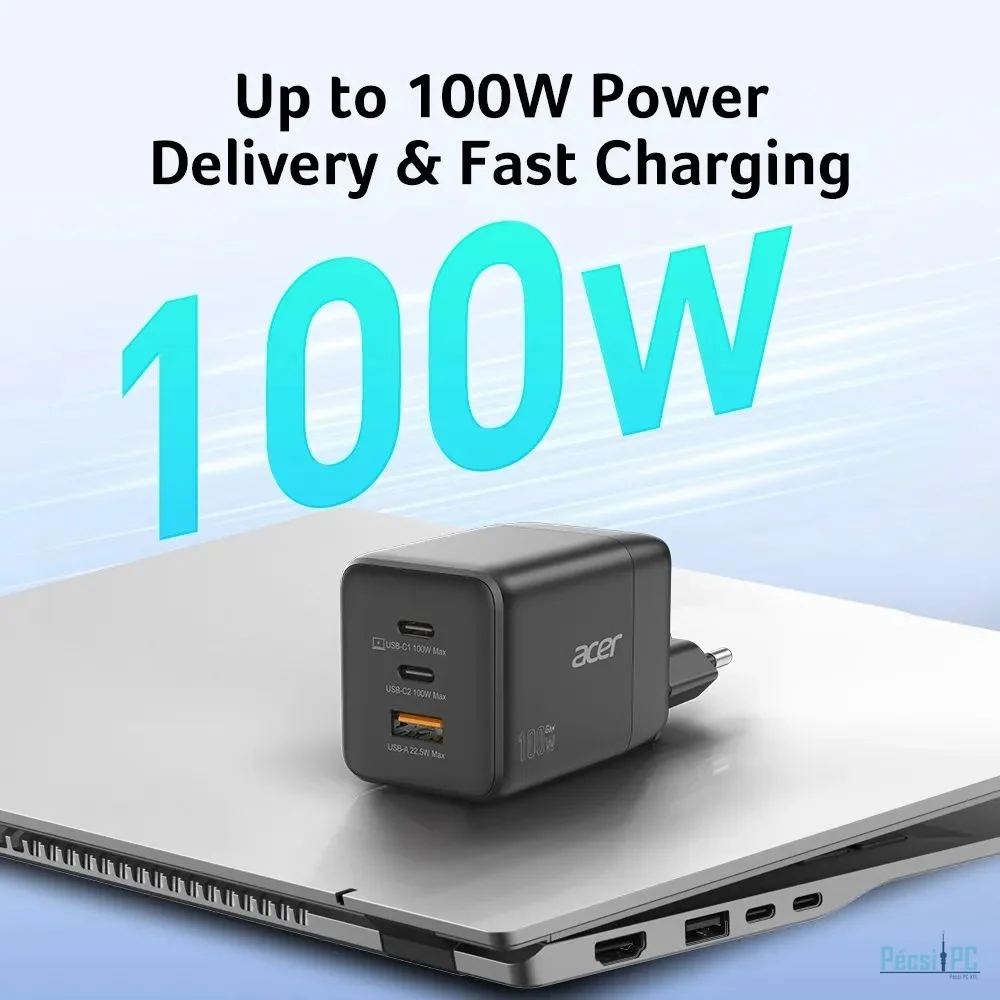 Acer 100W GAN Charger with detachable EU/UK Plugs Black