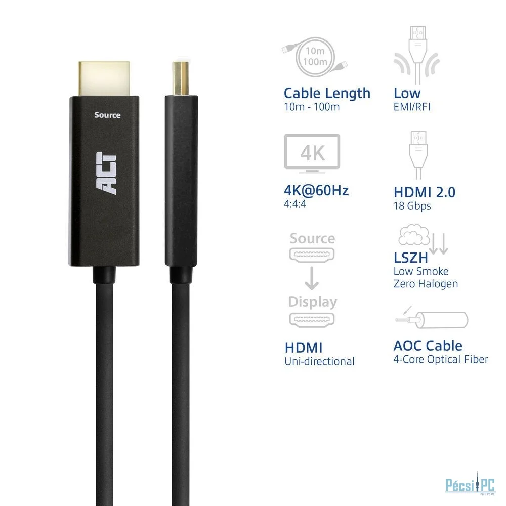 ACT HDMI Premium High Speed 4K Active Optical Cable v2.0 LSZH HDMI-A male to HDMI-A male 50m Black