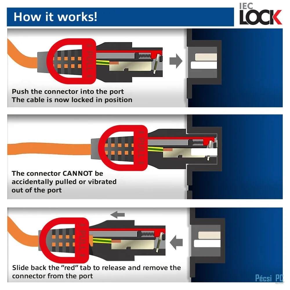 ACT PL0061 Powercord C14 IEC Lock+ Dual Locking - C15 IEC Lock+ 3m Red