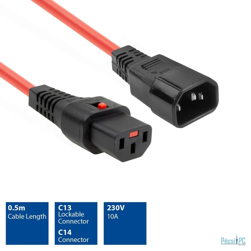 ACT Powercord C13 IEC Lock - C14 0,5m Red