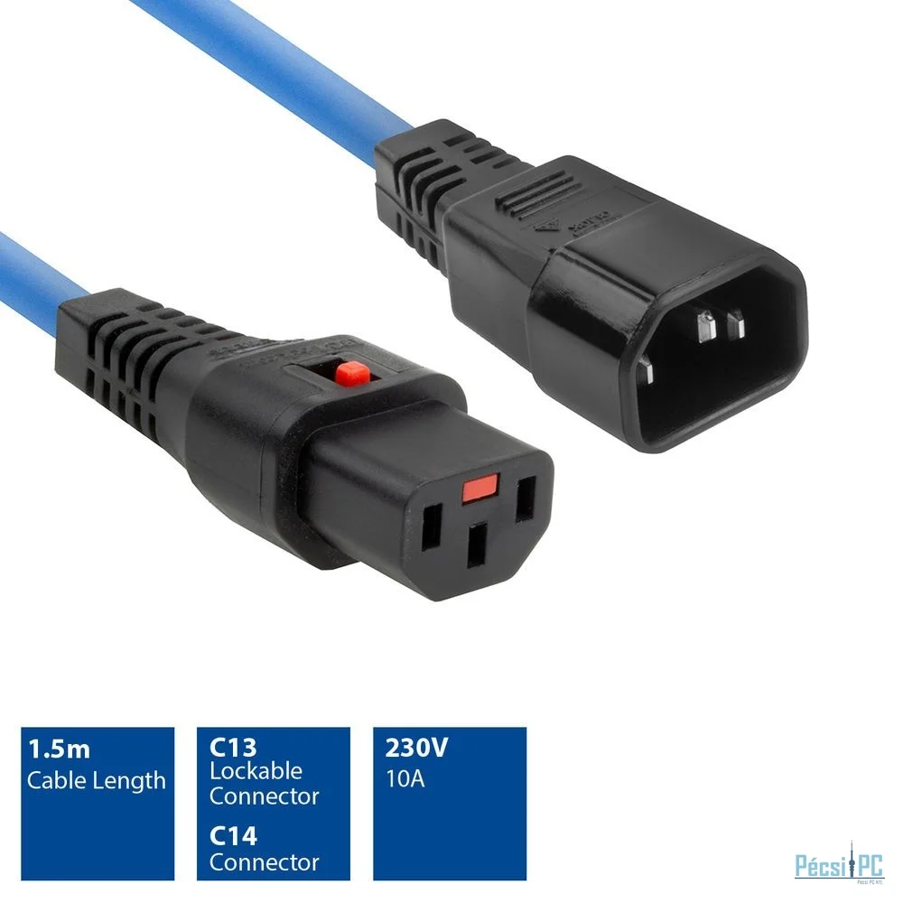 ACT Powercord C13 IEC Lock - C14 1,5m Blue