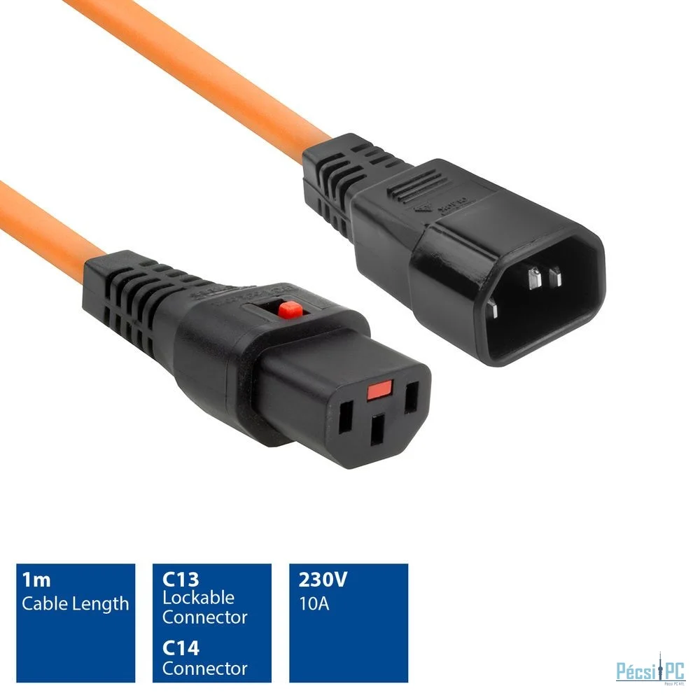 ACT Powercord C13 IEC Lock - C14 1m Orange