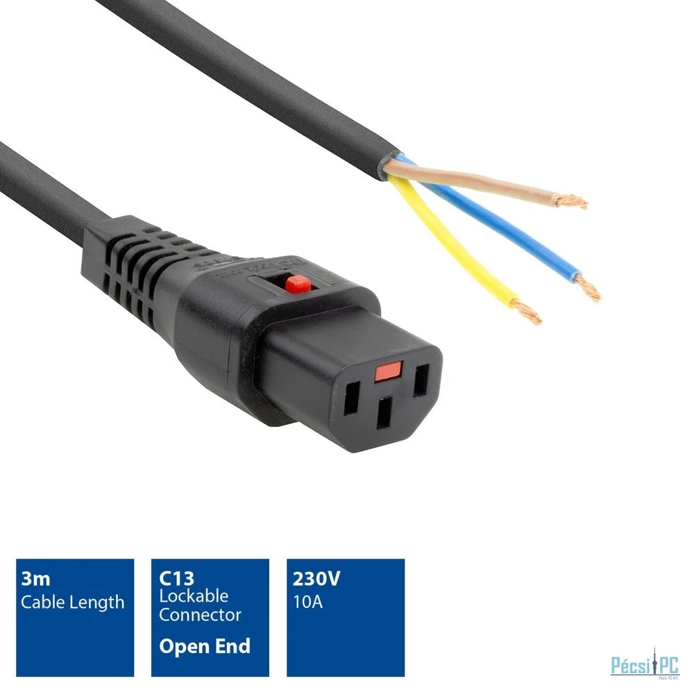 ACT Powercord C13 IEC Lock open end 3m Black