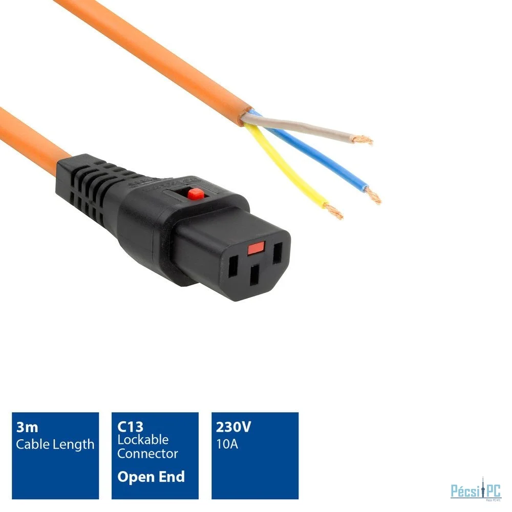 ACT Powercord C13 IEC Lock open end 3m Orange