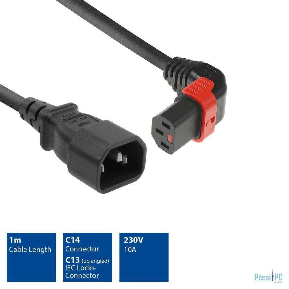 ACT Powercord C14 - C13 IEC Lock (up angled) 1m Black