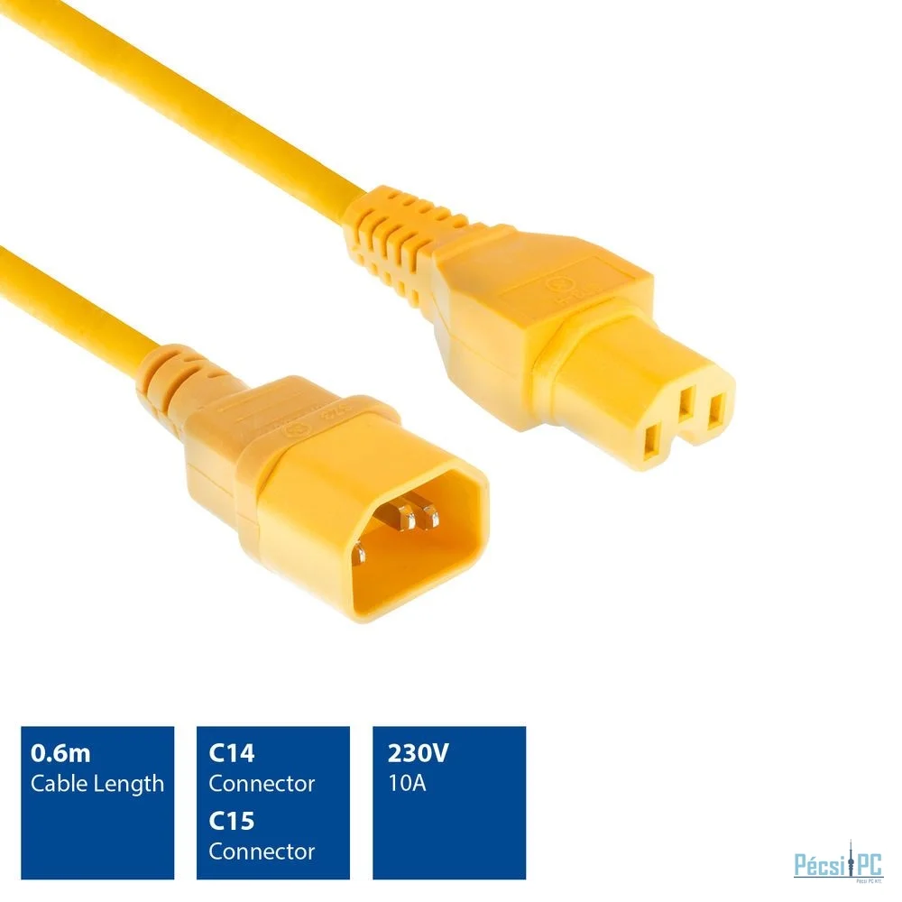 ACT Powercord C14 - C15 0,6m Yellow
