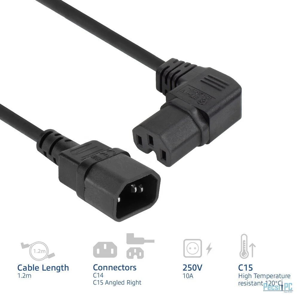 ACT Powercord C14 - C15 (angled right) 1,2m Black