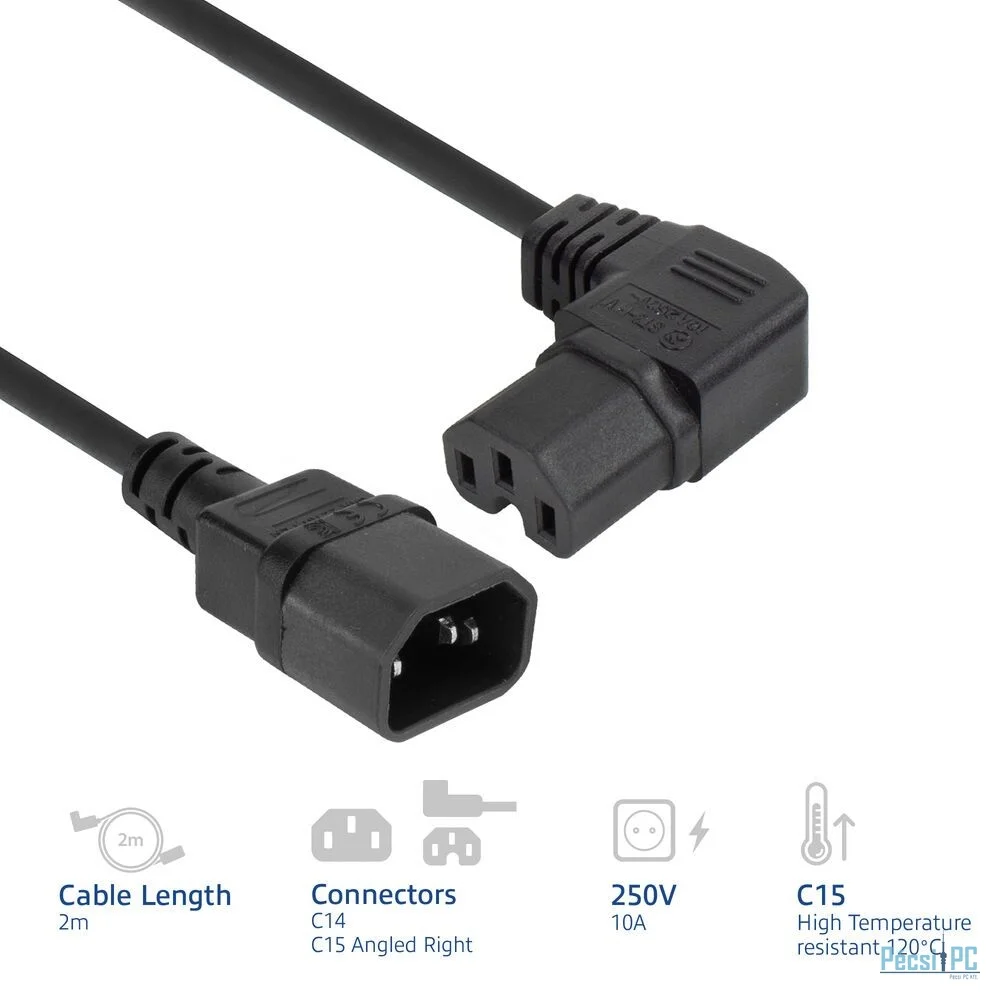 ACT Powercord C14 - C15 (angled right) 2m Black