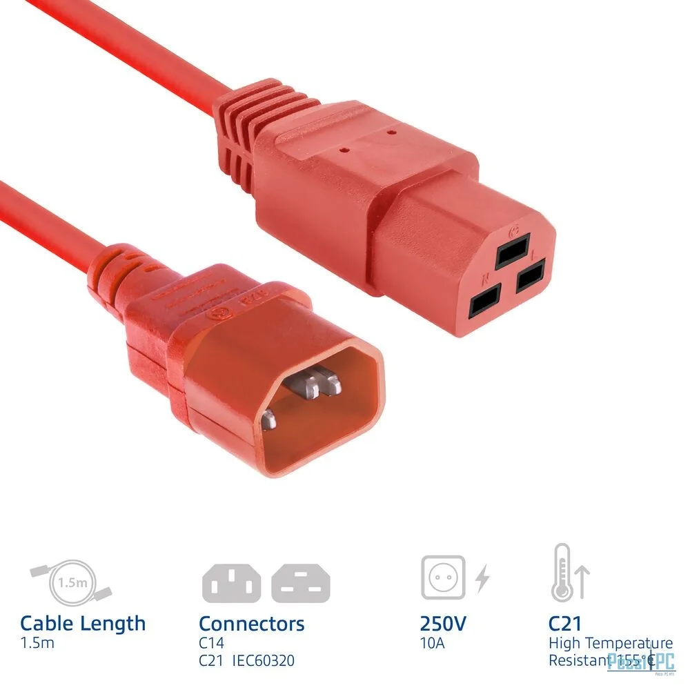 ACT Powercord C14 male- C21 famale 1,5m Red