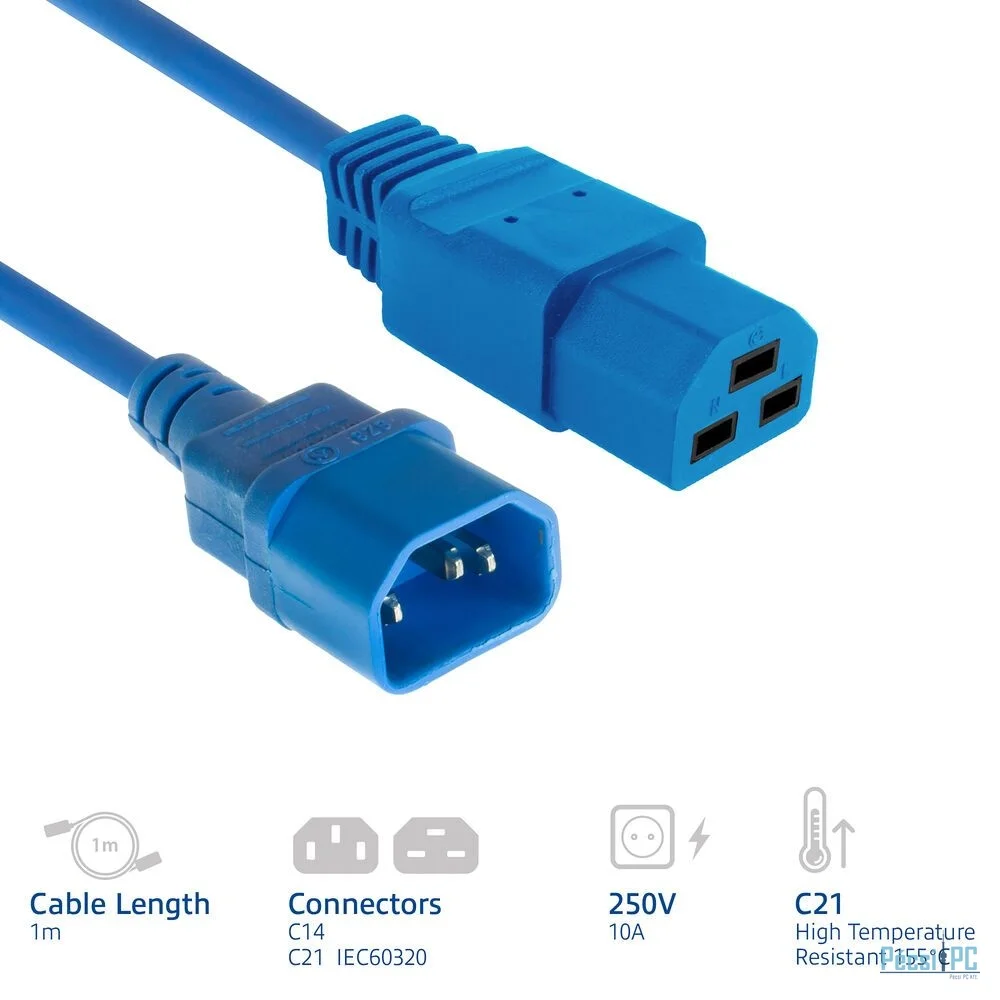 ACT Powercord C14 male- C21 famale 1m Blue