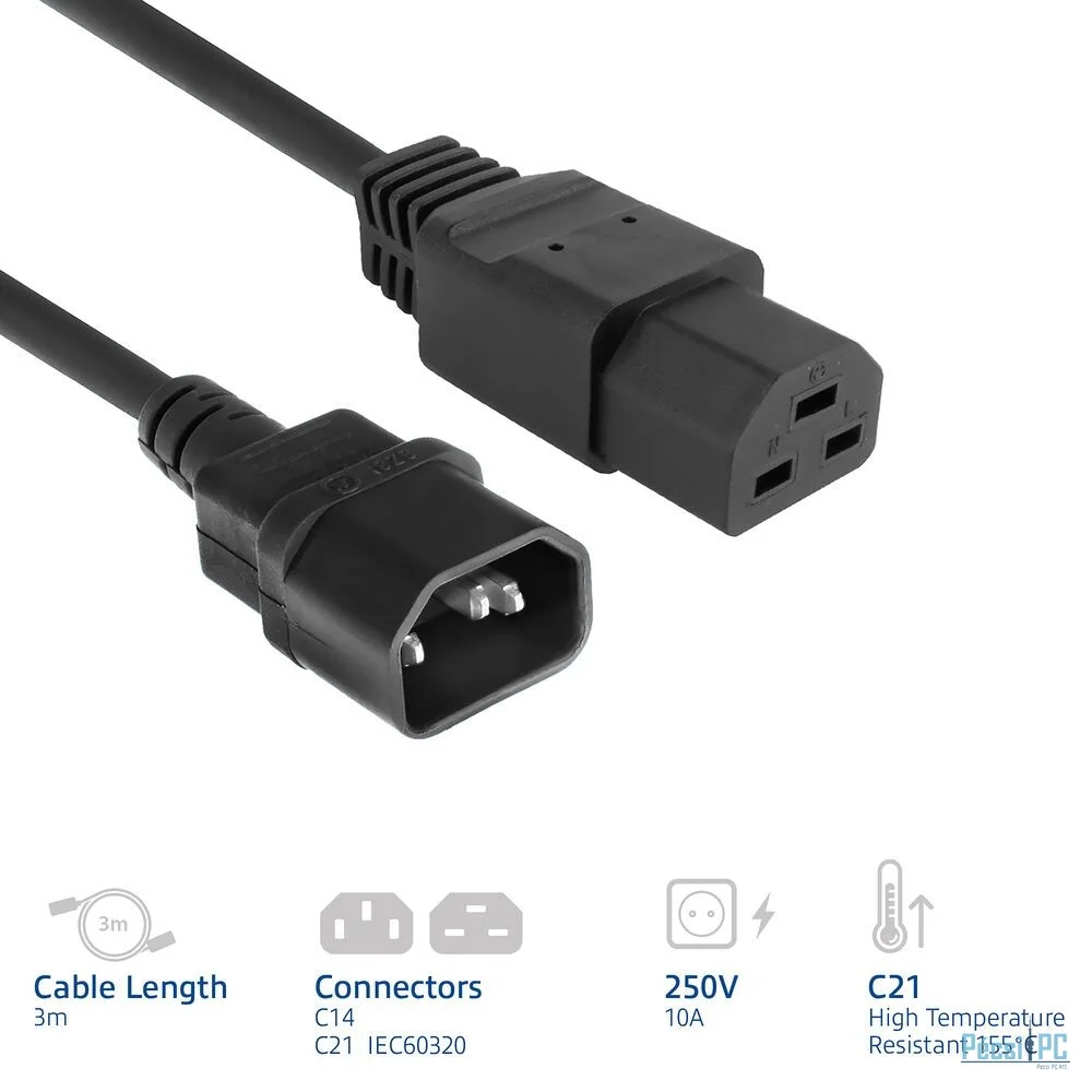 ACT Powercord C14 male- C21 famale 3m Black