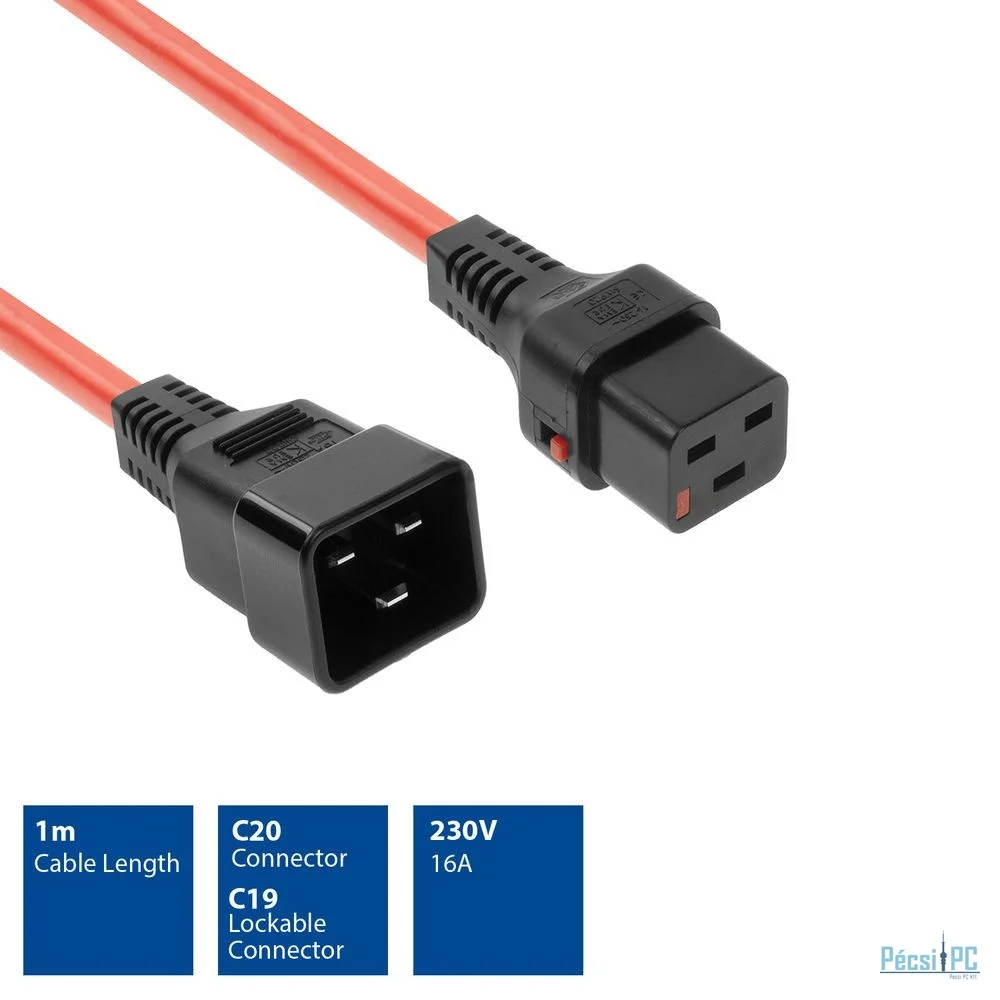 ACT Powercord C19 IEC Lock - C20 1m Red