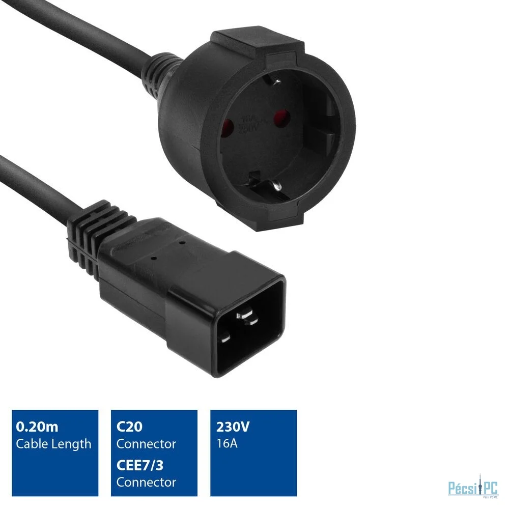 ACT Powercord C20 IEC 60320- CEE 7/3 0,2m Black