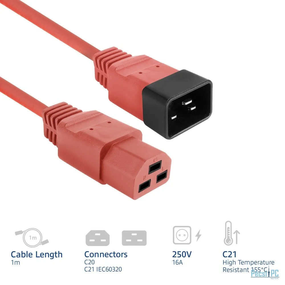 ACT Powercord C20 male - C21 famale 1m Red