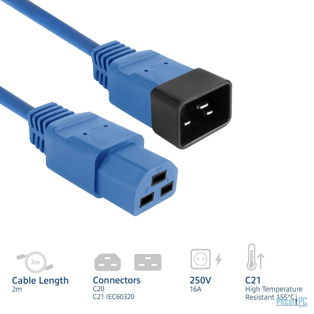 ACT Powercord C20 male - C21 famale 2m Blue