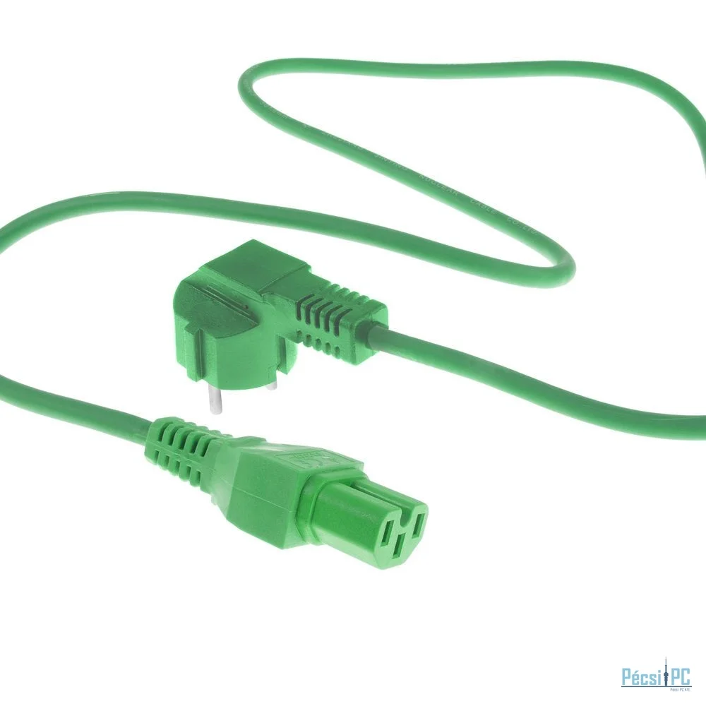 ACT Powercord mains connector Schuko CEE 7/7 male (angled) - C15 IEC 60320 1m Green