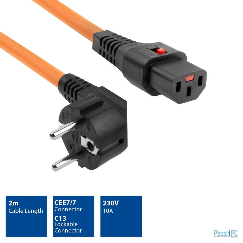 ACT Powercord Schuko CEE 7/7 male (angled) - C13 IEC Lock 2m Orange
