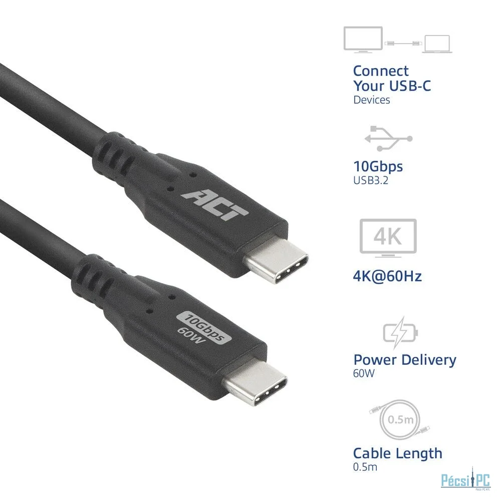 ACT USB-C to USB-C cable 0,5m Black