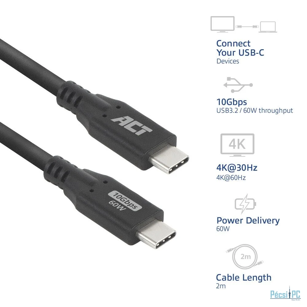 ACT USB-C to USB-C cable 2m Black