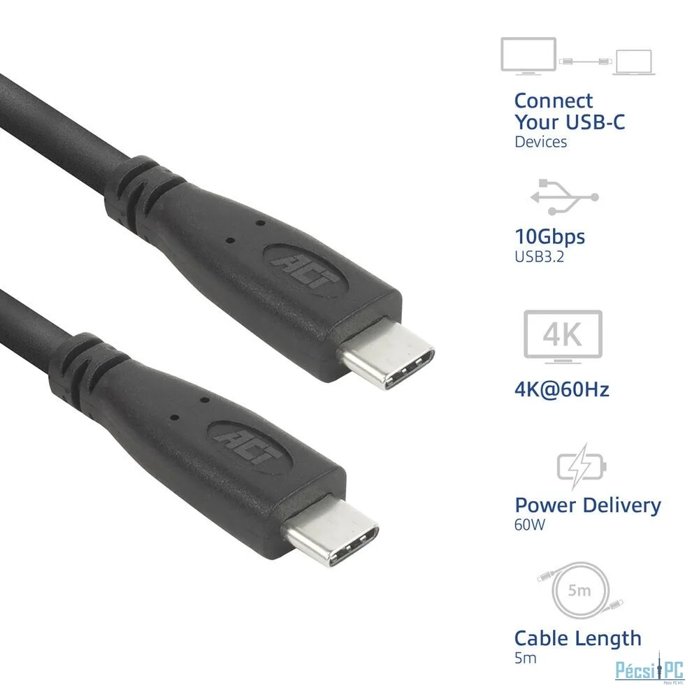 ACT USB-C to USB-C cable 5m Black