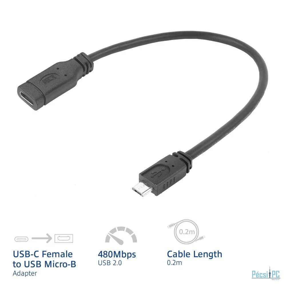 ACT USB Type-C female to USB micro B 2.0 male adapter cable 0,2m Black