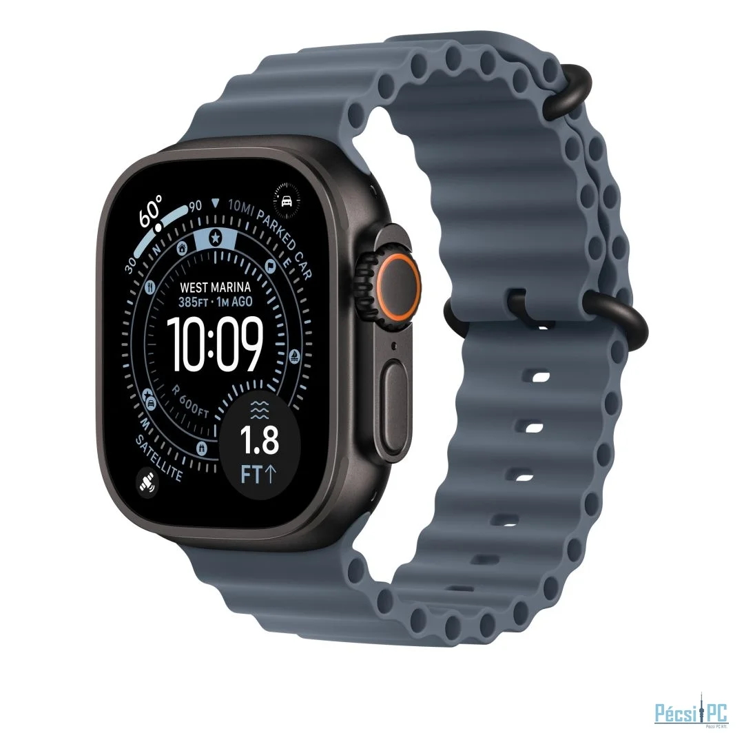 Apple Watch 49mm Band: Ocean Band Black Titanium Finish Anchor Blue