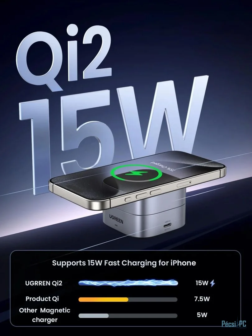 UGREEN Qi2 15W MagFlow 2-in-1 Wireless Charger Grey