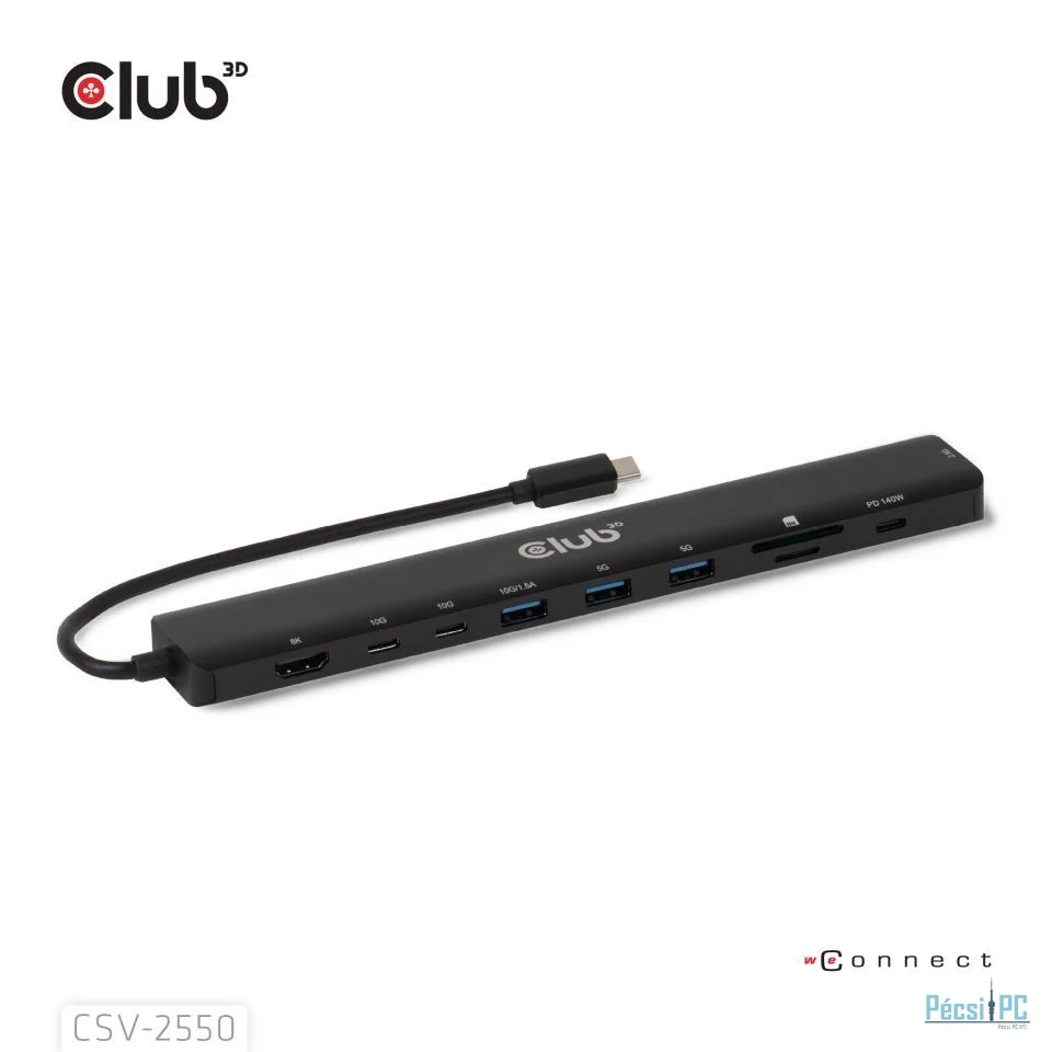 Club3D 10-1 Portable Dock USB Type-C 10Gbps to HDMI 8K30Hz PD3.1 140Watt